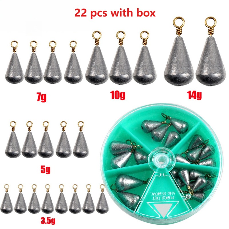 Fishing Equipment Set - 22Pcs with box Lead Fishing Sinker